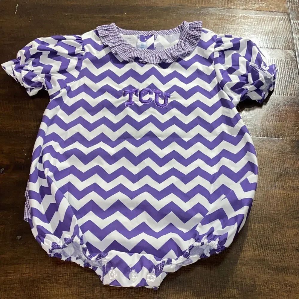 Vive La Fete TCU Purple and White Chevron Baby Romper 24 month
